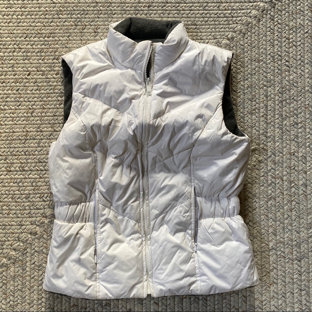 White Puffer Vest with Grey Fleece Inside